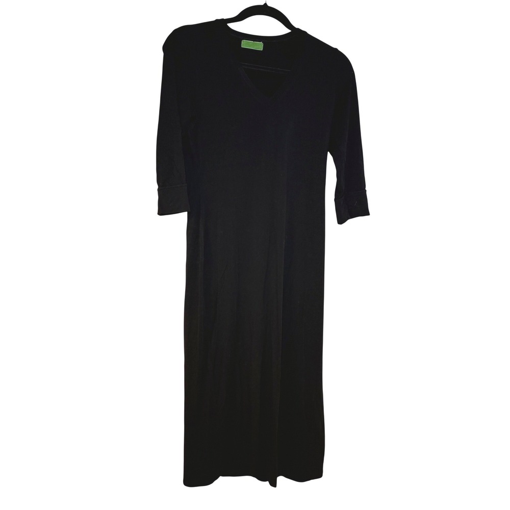 Velvet by Graham & Spencer Black V-Neck Midi Dress 3/4 Sleeve Size M Made in USA